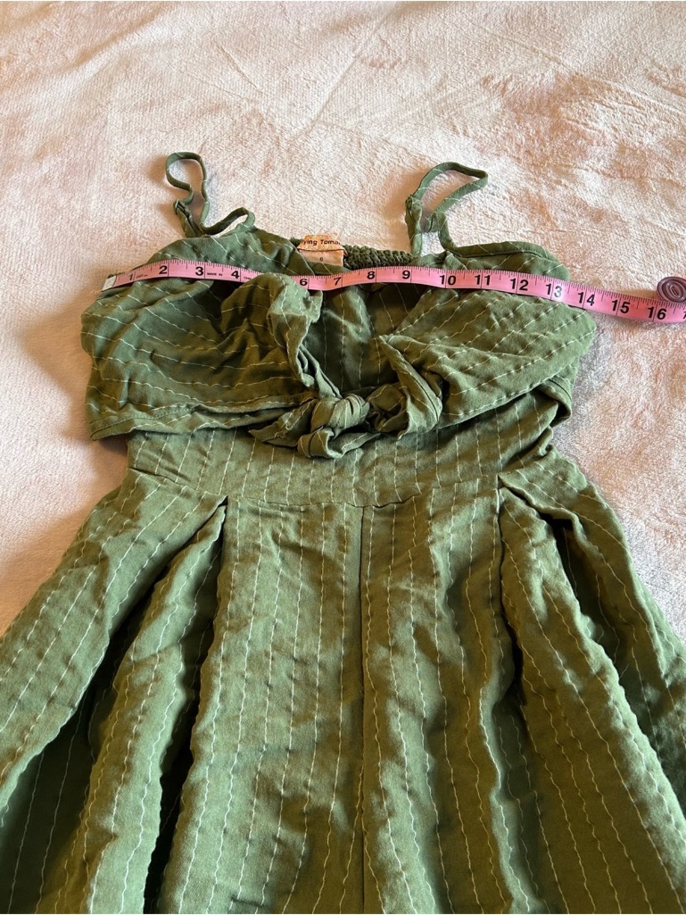 Flying Tomato green striped spaghetti strap wide leg crop jumpsuit size S boho - Picture 7 of 10